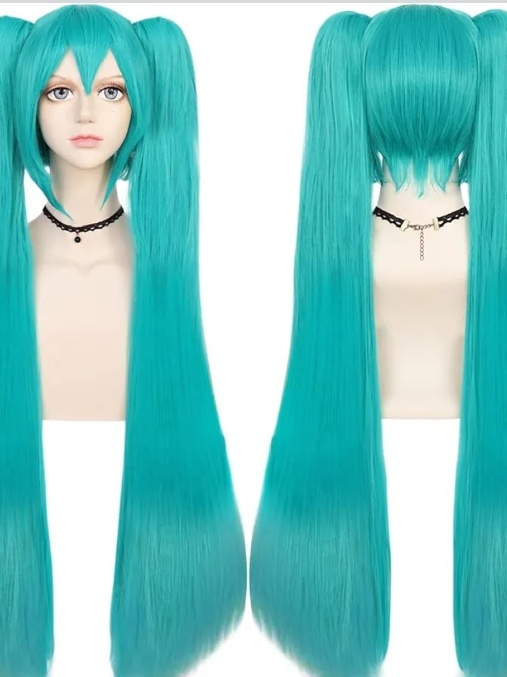 Hair Cap+48inch/120cm Green Wig Cosplay Green Teal wig Double Ponytail Wig, Long